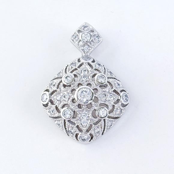 Vintage Thailand Sterling Silver 925 3cm Filigree Cubic Zirconia Pendant - Picture 2 of 7